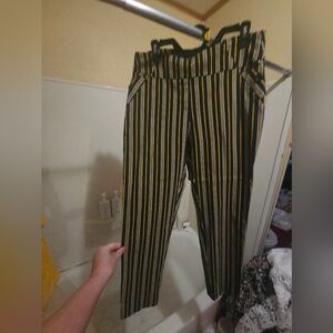 Cato Black and Yellow Cropped Pants with Bold Stripes